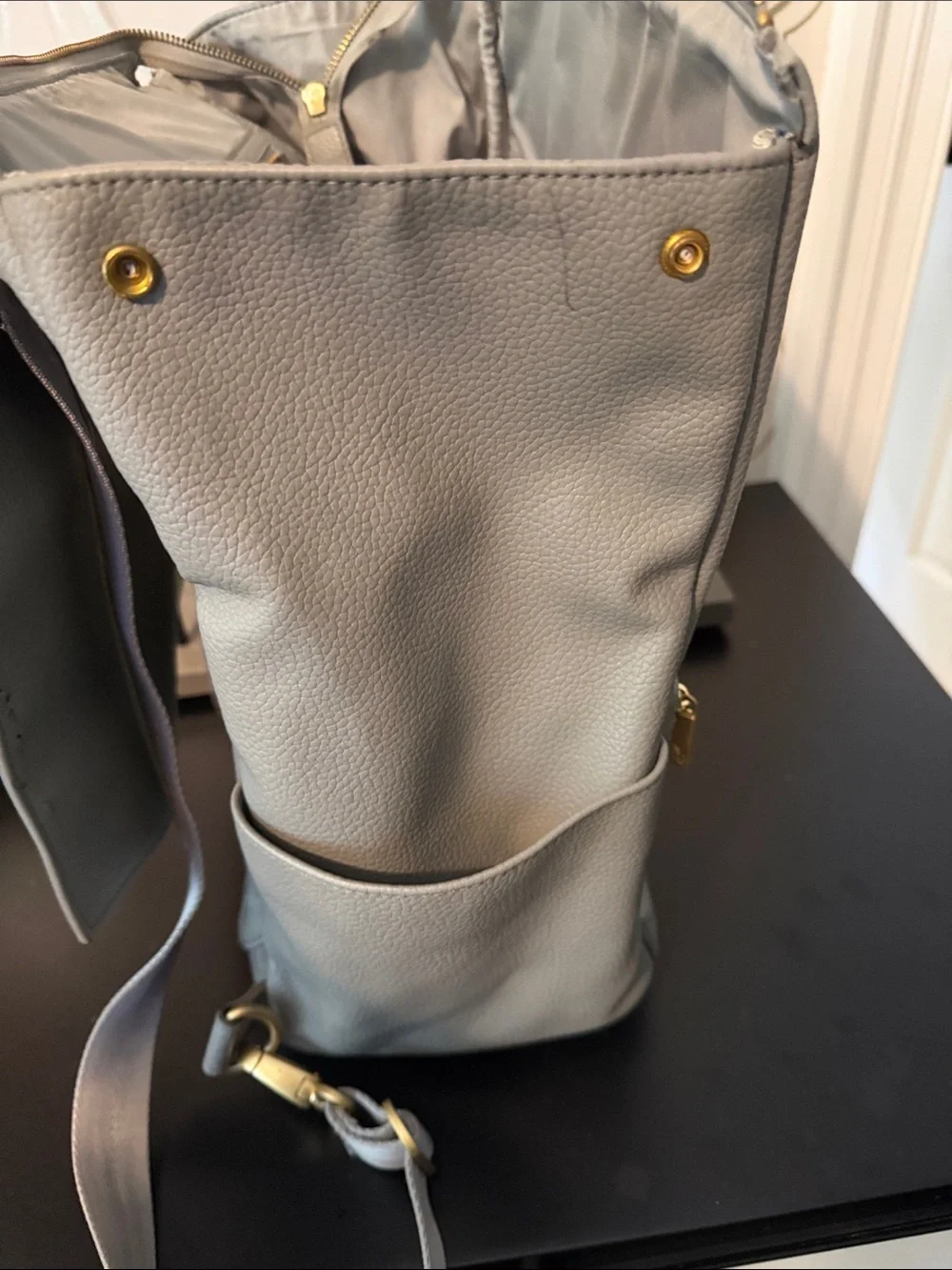 Freshly Picked Pebbled Leather Grey Backpack Diaper Bag